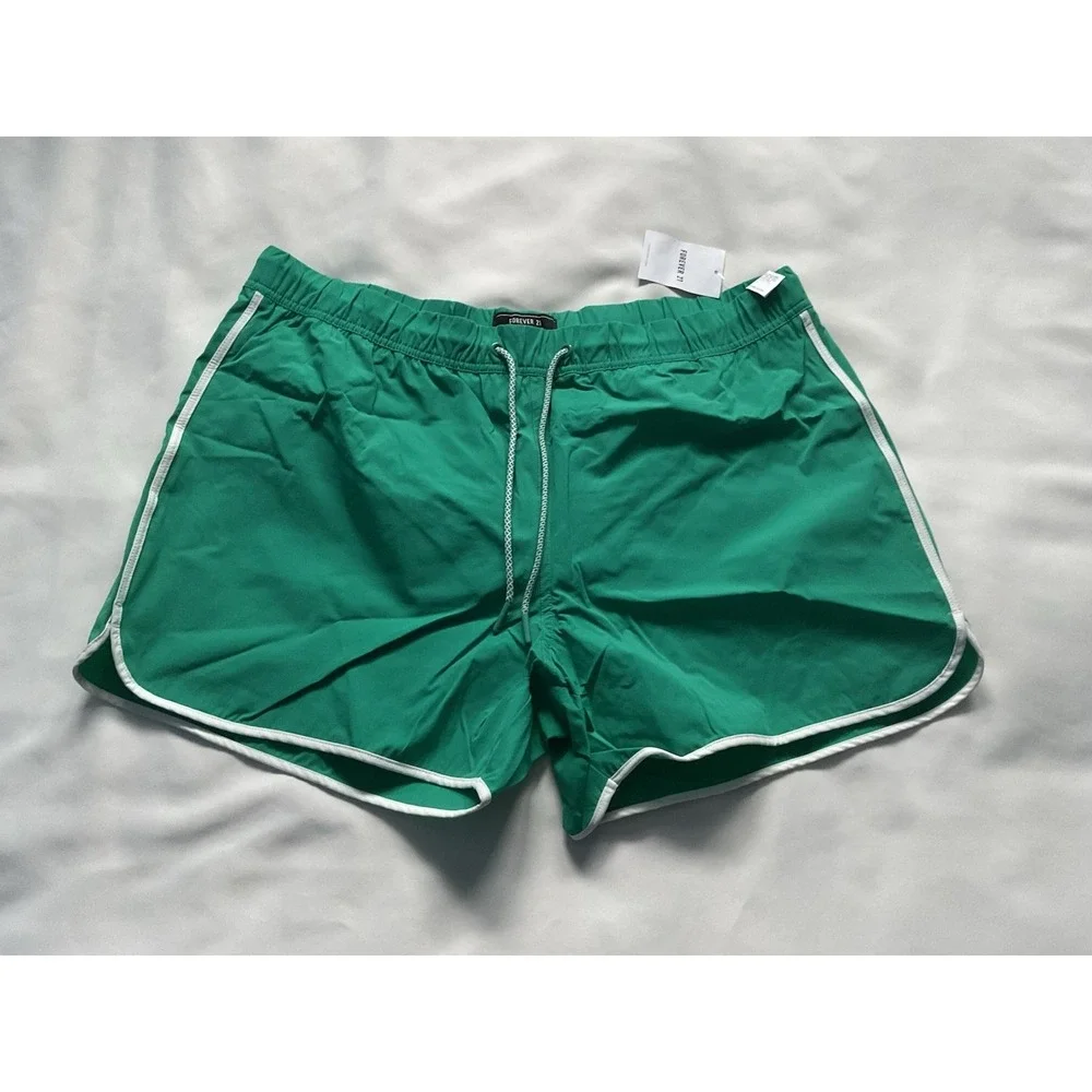 Forever 21 Mens Green Athletic Short Elastic Waist Drawstring Pockets Size 2XL - Picture 1 of 9